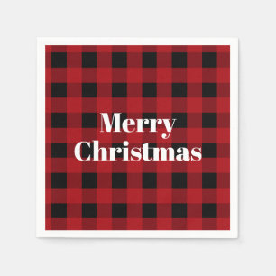 Rustic Red and Black Buffalo Plaid Merry Christmas Napkins