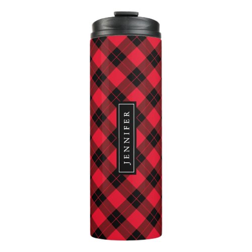 Rustic Red and Black Buffalo Plaid Personalized Thermal Tumbler