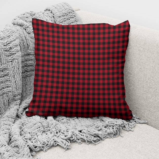 Rustic Red And Black Gingham Plaid Pattern Throw Pillow (Creator Uploaded)