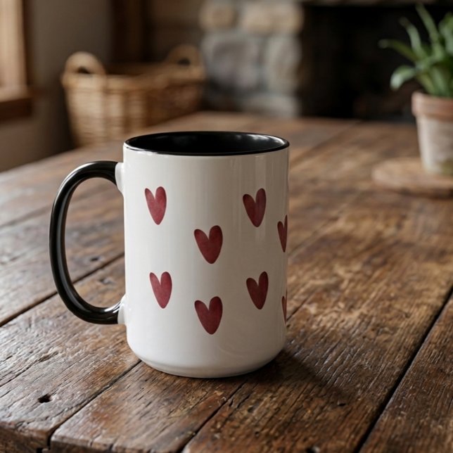 Rustic Red and Black Hearts Pattern Two-Tone Mug (Creator Uploaded)
