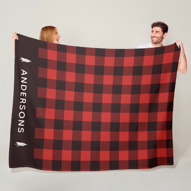 Rustic Red and Black Holiday Flannel Personalized Fleece Blanket (In Situ)