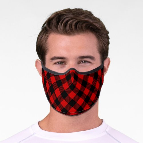Rustic Red and Black Lumberjack Plaid Pattern Premium Face Mask