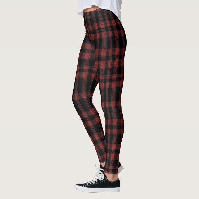 Rustic Red and Black Plaid Pattern Leggings (Left)