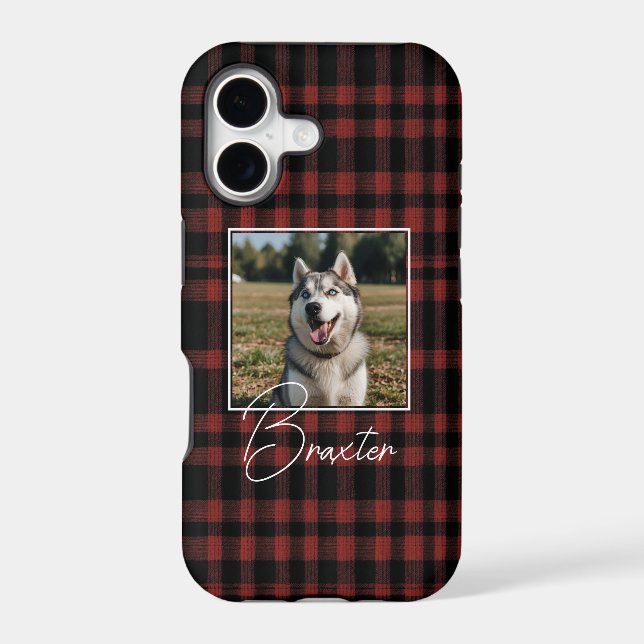 Rustic Red and Black Plaid Pattern Photo Iphone Case (Back)