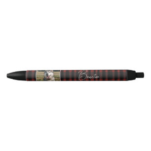 Rustic Red and Black Plaid Pattern Photo Pen