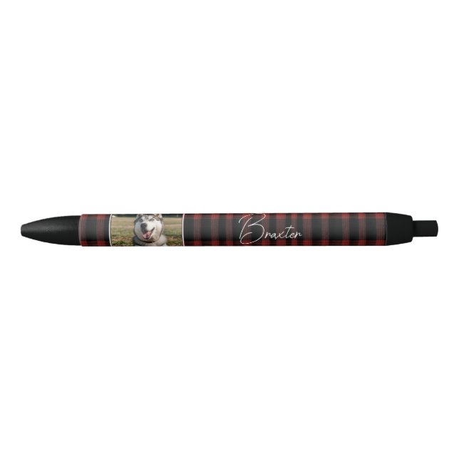 Rustic Red and Black Plaid Pattern Photo Pen (Front)