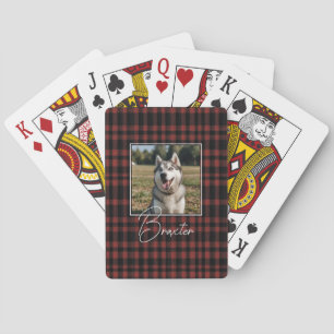 Rustic Red and Black Plaid Pattern Photo Poker Cards