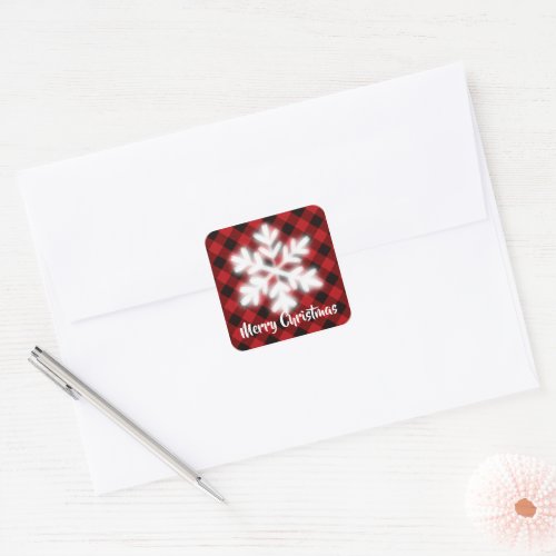 Rustic red and black plaid _snow flake  square sticker