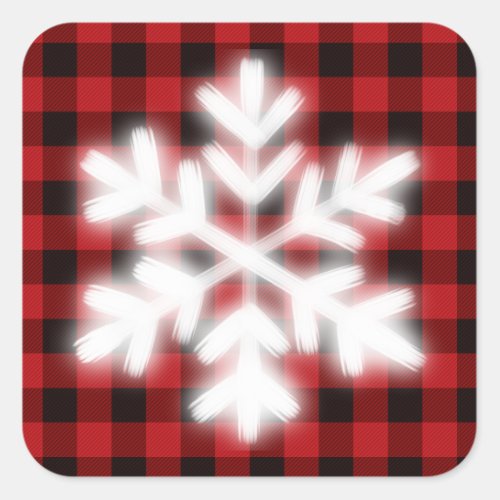 Rustic red and black plaid winter snow flake    square sticker