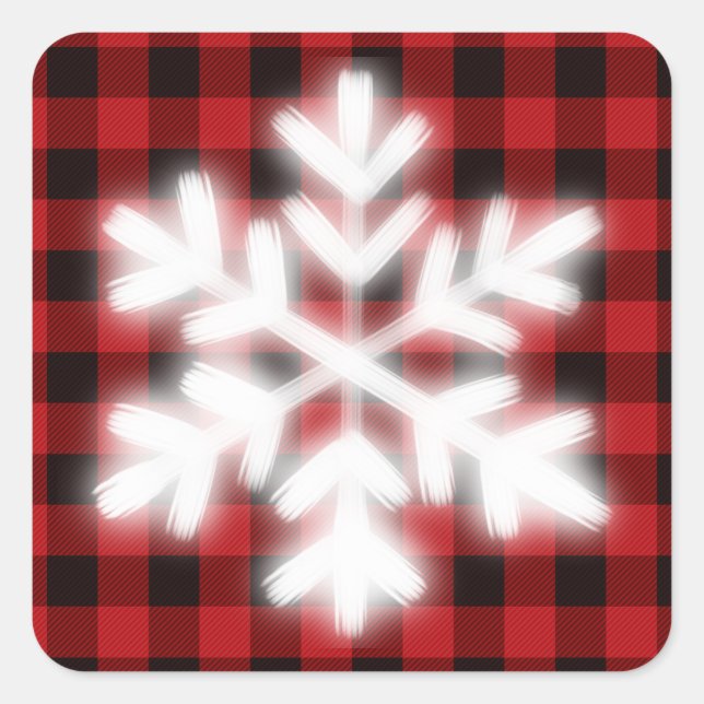 Rustic red and black plaid, winter snow flake    square sticker (Front)