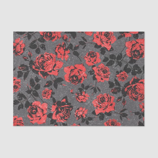 Rustic Red and Black Stem Rose Pattern Tissue Paper (Front)