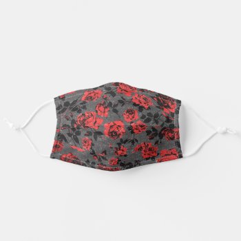Rustic Red And Black Stem Roses Safety Adult Cloth Face Mask by BlackStrawberry_Co at Zazzle