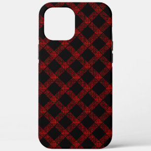 Rustic red and black tartan with embossed lines iPhone 12 pro max case