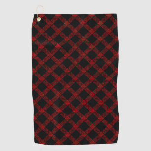 Rustic red and black tartan with embossed lines  golf towel