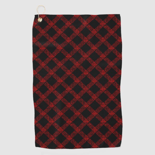 Rustic red and black tartan with embossed lines  golf towel (Front)
