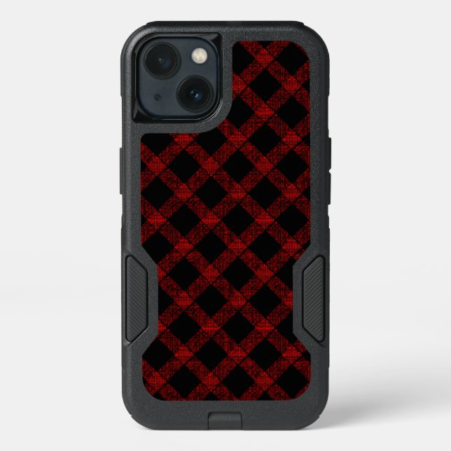Rustic red and black tartan with embossed lines  otterbox iPhone case (Back)