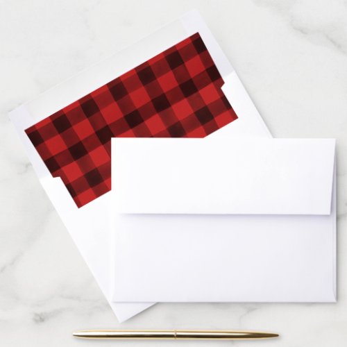 Rustic Red and Black Watercolor Buffalo Plaid  Envelope Liner