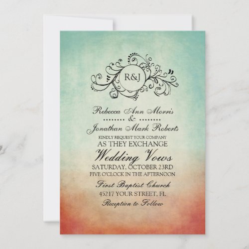 Rustic Red and Blue Bohemian Wedding Invitation