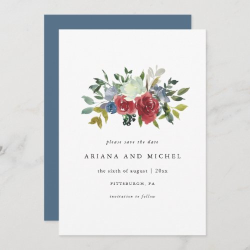 Rustic Red and Blue Floral Wedding Save The Date