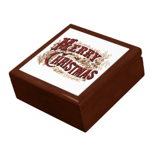 Rustic Red and Gold Merry Christmas Gift Box