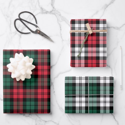 Rustic Red and Green Black Watch Plaid Christmas Wrapping Paper Sheets
