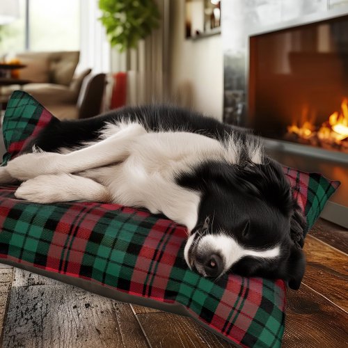 Rustic Red and Green Black Watch Plaid Holiday Pet Bed