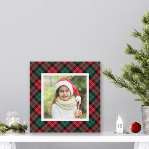 Rustic Red and Green Christmas Plaid Photo Canvas Print