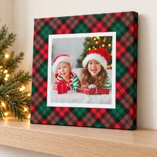 Rustic Red and Green Christmas Plaid Photo Canvas Print