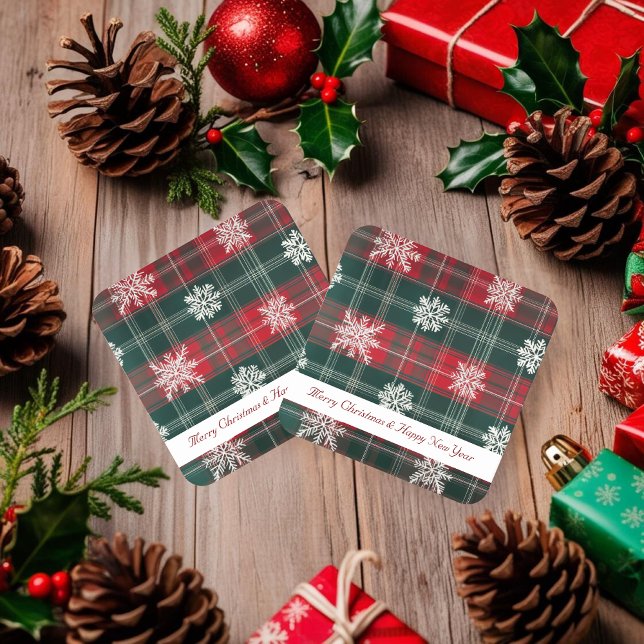 Rustic Red and Green Snowflakes pattern Holidays Square Paper Coaster (Rustic Red and Green Snowflakes pattern Holidays Square Paper Coaster)
