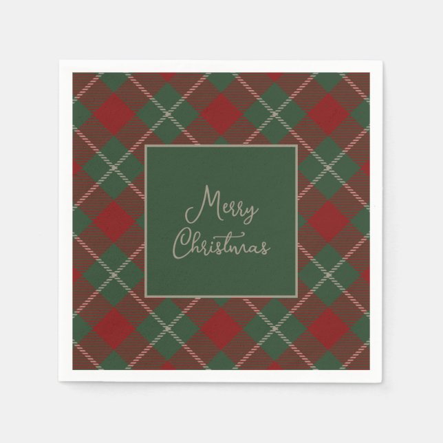 Rustic Red and Green Tartan Plaid Christmas Napkins (Front)