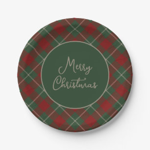Rustic Red and Green Tartan Plaid Christmas Paper Plates
