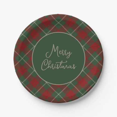 Rustic Red and Green Tartan Plaid Christmas Paper Plates