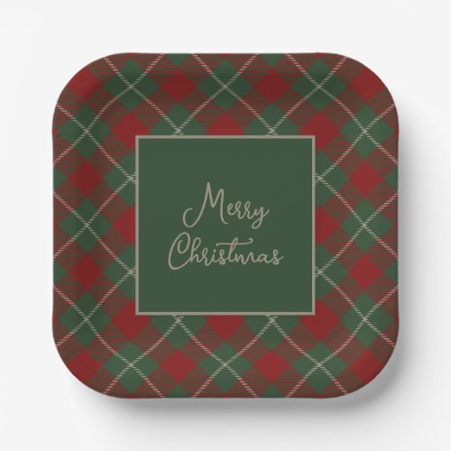 Rustic Red and Green Tartan Plaid Christmas Paper Plates