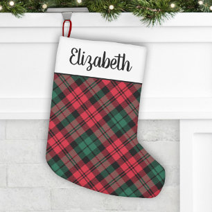 Rustic Red and Green Tartan Plaid Name Monogram Small Christmas Stocking