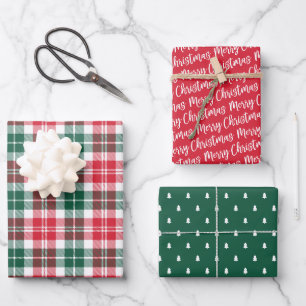 Rustic Red and Green Watch Plaid Christmas Wrapping Paper Sheets