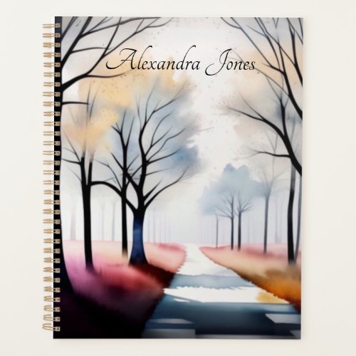 Rustic Red and Grey Watercolor Trees Planner