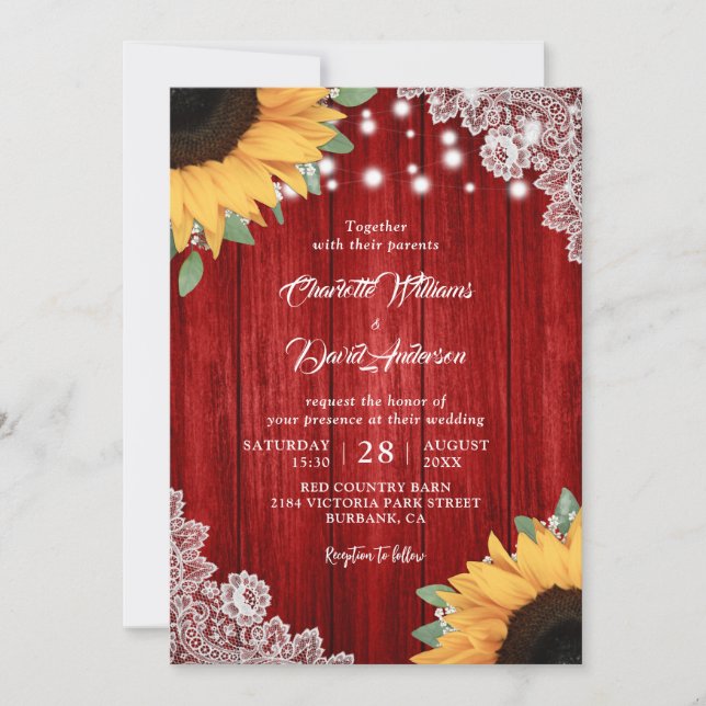 Rustic Red and Sunflower Wedding Invitations (Front)