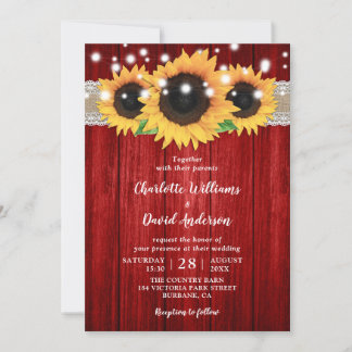 Rustic Red and Sunflower Wedding Invitations