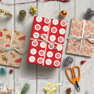 Rustic Red and Tan Snowflakes, Gingerbread & Joy  Wrapping Paper Sheets
