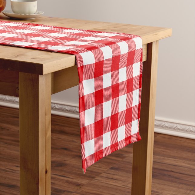 Rustic Red and White Buffalo Check Pattern Short Table Runner (In Situ)