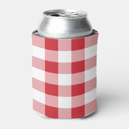 Rustic Red and White Buffalo Plaid Pattern Can Cooler