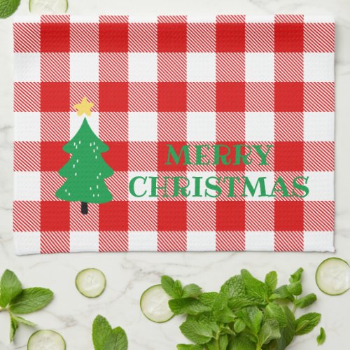 Rustic Red and White Buffalo Plaid Personalized Kitchen Towel