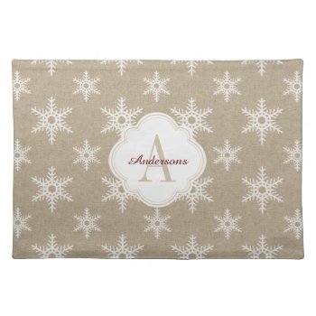 Rustic Red And White Faux Burlap Snowflake Pattern Cloth Placemat by Letsrendevoo at Zazzle