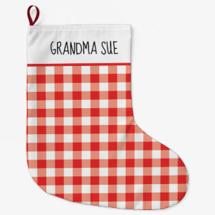 Rustic Red and White Gingham Custom Large Christmas Stocking