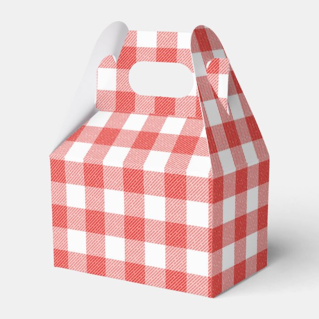 Rustic Red And White Plaid Gingham Wedding Party Favor Boxes (Front Side)
