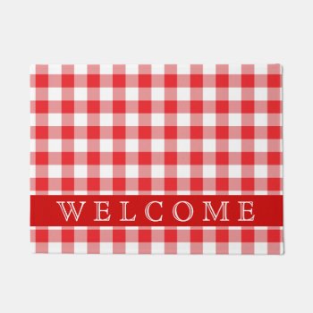 Rustic Red And White Plaid Welcome Doormat by InTrendPatterns at Zazzle