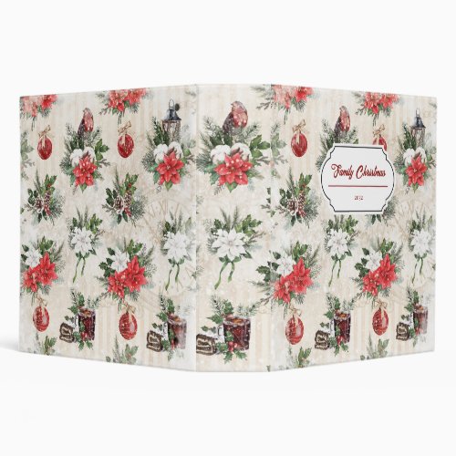 Rustic red and white poinsettia birds Christmas 3 Ring Binder
