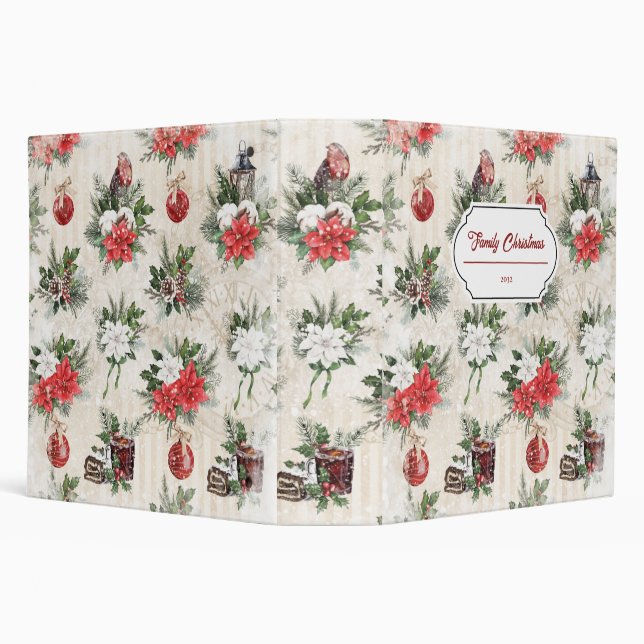 Rustic red and white poinsettia birds Christmas 3 Ring Binder (Background)