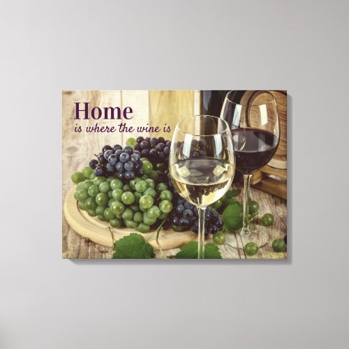 Rustic Red and White Wine Glasses Grapes Barrel Canvas Print