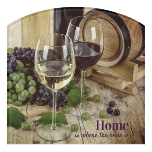 Rustic Red and White Wine Glasses Grapes Barrel Door Sign